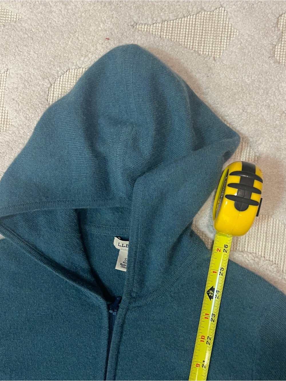LL Bean Sweater Womens Small Green 100% Cashmere Hooded Full Zip Hoodie Knit - Picture 6 of 8